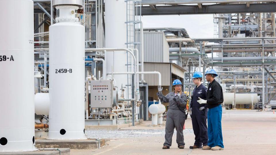 Employees discussing next steps on the project site 